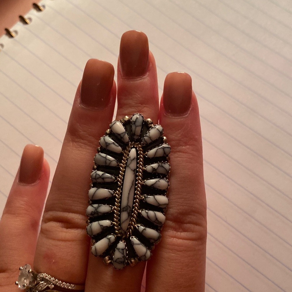 White Buffalo sterling silver ring